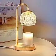 Dreamholder Candle Warmer Lamp, Adjustable Height Wax Warmer Lamp with Timer&Dimmer, Glass Electric Vintage Wax Melter for Various Sizes Scented Candles for Home Decor Gift, 2 Bulbs, Natural Wood
