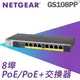 NETGEAR GS108PP 8埠 Gigabit PoE+ PoE交換器 網路 123W
