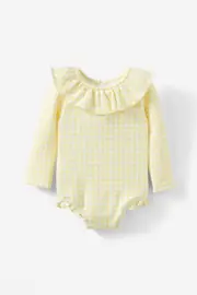 [Cotton On Kids] Cotton On Kids - Bonnie Long Sleeve Ruffle One Piece (Keyhole Back) - Baby yellow/mini gingham 18-24M BABY YELLOW/MINI GINGHAM
