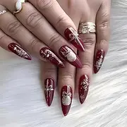Christmas Press on Nails with Nail Gle Glue, Fit Reusable Stick On Nails for Women Girls MXM160