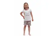 Girls PJs Sizes 3-7 White Meow Cat Print Short Sleeve Pyjamas