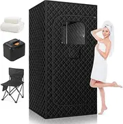 Portable Steam Sauna, Portable Sauna for Home, Sauna Tent Sauna Box with 3L Steamer, Remote Control, Folding Chair, Large Bath Towel, 80x 80x180 - Black