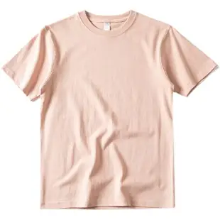 桃粉色270g重磅純棉短袖t恤 霧霾藍青年純色寬松百搭上衣男女同款