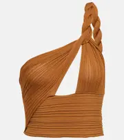 [Balmain] Balmain Twisted one-shoulder cutout top UK 12 beige