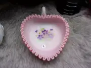 Vintage Fenton Rosalene Satin Ruffled Heart-Shaped Hand-Painted Relish Dish