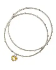 Judith Ripka Yellow Canary STERLING Silver Heart Charm Bangle Bracelet Set, NWT