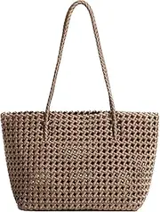 [JINMANXUE] Woven Tote Bag For Women,Travel Shoulder Bag, Large Hollow Beach Soft Satin Handbags and Purse, Hand-woven Satchel Clutch