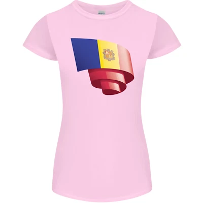 Curled Andorra Flag Andorran Day Football Womens Petite Cut T-Shirt