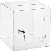 AdirOffice 12" X 12" Acrylic Ballot Box Donation Box with Easy Open Rear Door - Durable Acrylic Box with Lock - Ideal for Voting, Charity & Suggestion Collection - Clear 12 x 12 x 12 Clear