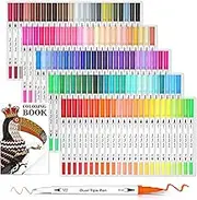 Lelix 120 Colors Dual Tips Brush Pens Art Markers with a Coloring Book, Brush and Fine Point Pens Fineliner for Adults Kids Coloring Books Calligraphy Journaling Lettering Drawing