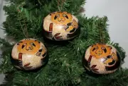 Peruvian handcrafted Gourd Ornament Holiday Set of 3 Panda Bears Design