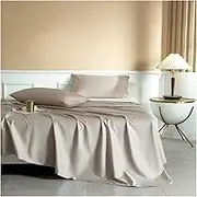 Flat Sheet Hotel Luxury 500 TC Bedding Top Sheet Ultra Soft 100% Long Staple Cotton Satin 1 Flat Sheet Only for Single/Twin Queen/Double King Bed(Khaki,245x250cm-96x98)