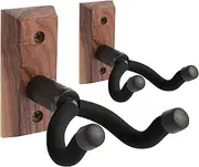 [VEINTICO] Guitar Wall Hanger, Guitar Wall Mounts 2 Pack, Guitar Hanger Hook Bracket Holder for Acoustic and Electric Guitars Bass Banjo Mandolin, Black Walnut Wood base