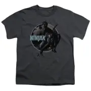 Ninjak Rainy Crouching Ninjak Kids Youth T Shirt Licensed Comics Tee Charcoal