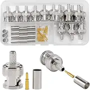 KUOQIY 15 PCS BNC Male Crimp-on Connector for RG58 RG142 RG400 LMR195 Coaxial Cable, Male BNC Plug Crimp Connector Kits for CCTV Camera Connection, Including Connector, Pin, Ferrule