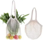 2 Pcs | Net String Shopping bags（Long handle + short handle）Portable/Washable