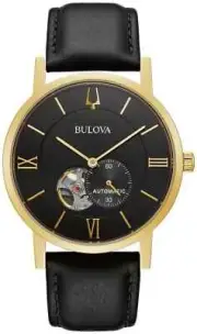 Bulova Men's Classic Clipper Automatic Skeleton Black Leather Watch 42 MM 97A154