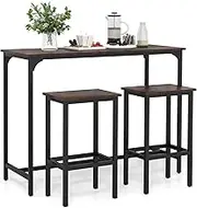 Giantex 3-Piece Dining Table Set, 120cm Industrial Counter-Height Kitchen Table & 2 Bar Stools, High Top Rectangular Pub Table & Chairs for Dining Room Small Place Apartment (Coffee)