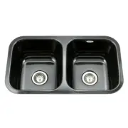 Houzer 13 1/2"x15 1/8"x9" Porcelain Enamel Double Bowl Sink Undermount
