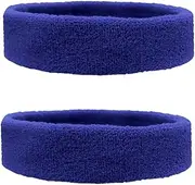 [Generic] 2 Pack Sweatbands Sports Headband for Men & Women, Moisture Wicking Hairband Athletic Towel Headbands Cotton Head Sweat Bands for Running, Cycling, Yoga, Spa (Blue)