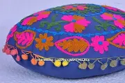 16" INDIAN BLUE EMBROIDERED DECORATIVE FLOOR PILLOW CUSHION POUF COVER Boho Deco
