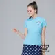 【KING GOLF】女款愛心皇冠領口拼接色塊造型POLO衫/高爾夫球衫-水藍