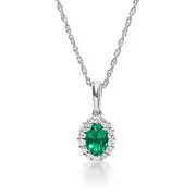 Created Emerald Necklace with 0.13ct TDW of Laboratory Grown Diamonds in Rhodium Plated Sterling Silver