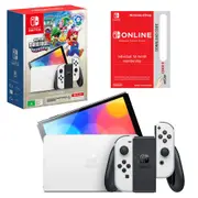 Nintendo Switch OLED Model White Console with Super Mario Bros. Wonder and 12 Months Online Membership
