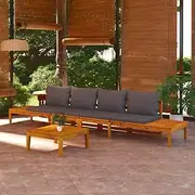 Garden Benches 2 pcs Acacia Wood, Table, Outdoor Seating, Patio Furniture, Chairs with Dark Grey Cushions - Balcony, Lawn, Porch, Deck, Garden