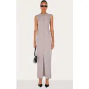 Grey Woven Button Maxi Dress, Grey