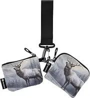 [XYMZR] Elk Snow Landscape Mini Zip Around Wristlet keychain Wallet for Women Personalized Pattern Detachable Dual Pouch Wristlet Portable Wallet Phone Coin Purse, Multi-colored, One Size