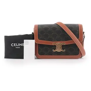 【CELINE】TRIOMPHE 塗層帆布及小牛皮凱旋包(棕褐色)/ 平行輸入