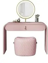 FHGDXCADCX Dressing Table, Dressing Table Desk for Bedroom Pink Dressing Table Slim Leather Top Dressing Table with Touch Screen Dimmable Illuminated Mirror and Mirror with Drawer with Lighting