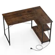 Costway L-Shaped Corner Computer Desk Gaming Table Brown