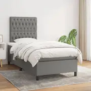 vidaXL Box Spring Bed with Mattress Dark Grey 106x203 cm King Single Size Fabric