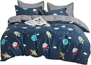 Nordic Cartoon Outer Space Bedding Set Children Planet Duvet Cover Bed Cover Comforter Bed Quilt Cover Twin Size 90(EU Double 210X210CM)