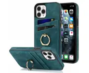Full Protection Cover for iPhone 11 Pro, 2 Cards PU Leather Case with Ring Holder - Blue