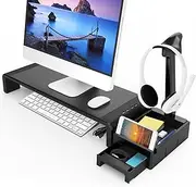 Monitor Stand Riser, Computer Monitor Stand for Desk, Height Adjustable Computer Stand, Desk Monitor Stand Underneath Storage with Drawer Phone Stand Headphone Stand USB Port for Office