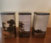 Ashland Antique-look Landscape Metal Container Canister Autumn Décor 8" Set Of 3