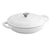 Valor 3.25 Qt. Arctic White Enameled Cast Iron Brazier / Casserole Dish