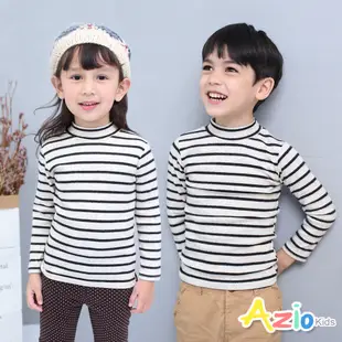 Azio Kids美國派 男女童 上衣 磨毛條紋長袖保暖衣(米底黑條)