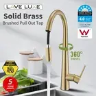 Lave Luxe Brass Kitchen Mixer Tap Pull Out Sink Faucet Brushed Gold Swivel Spout