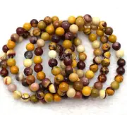 Wholesale 6 Pcs Natural 8mm Yellow Mookaite Round Gemstone Beads Bracelet 7.5"