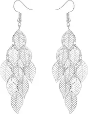 [LPYO] Metal tassel earrings for Women Girls Dainty Alloy Bohemian Ethnic Style Tassels Metal Leaf Long Chandelier Dangle Earrings Vintage Punk Lightweight Drop Earrings Jewelry Gifts