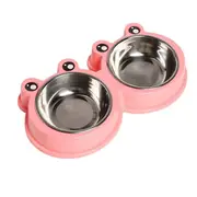 Catzon Double Dog Cat Bowls Cute Modeling No-Slip Stainless Steel Pet Bowls-Pink