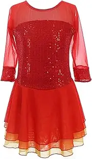 [Zagitova] Figure Ice Skating Dress for Girls, Kids Mesh Patchwork Skating Dancewear Costume for Competition