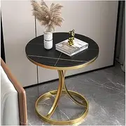 Round Side Table Nightstand Coffee End Table White Marble Texture Bedside Table Modern Sofa Side Table with Steel Frame Easy Assembly (Color : Gold, Size : Black)