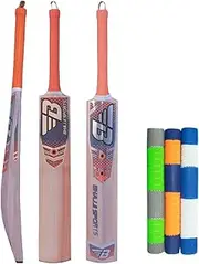 BHAJJI Kashmiri Willow Cricket BAT Elite Size-6 with BHAJJI BAT Grip OCTOBAND Set of 3