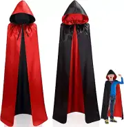 PHISGNIO Vampire Cape, Halloween Hooded Cape in Black Red Cape Vampire Hallow...