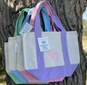 Trader Joe’s Mini Pastel Canvas Tote Bag Set 4 Colors Lilac Pink Mint Blue NWT